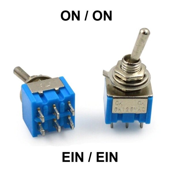 Miniatur Kippschalter Schalter 3-Pin 6-Pin EIN/AUS EIN/EIN EIN/AUS/EIN Modellbau Schalter EIN/EIN 6-polig 5 Stück