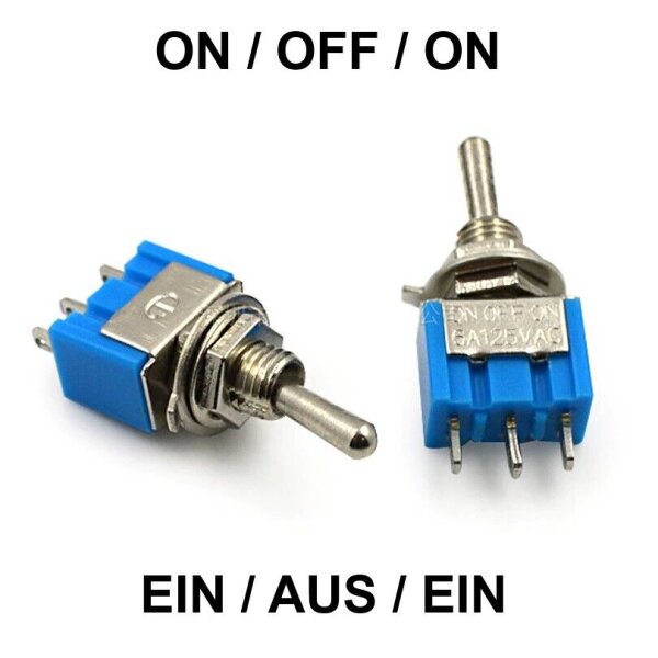 Miniatur Kippschalter Schalter 3-Pin 6-Pin EIN/AUS EIN/EIN EIN/AUS/EIN Modellbau Schalter EIN/AUS/EIN 3-polig 1 Stück