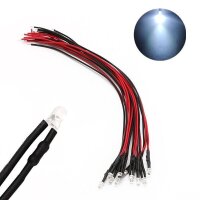 LED 3mm kaltweiß klar mit Kabel Litze für 9V -...