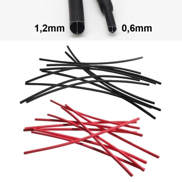Schrumpfschlauch rot schwarz 1,2 / 0,6 mm 2:1 für dünne Kabel LED 2 Meter A2137