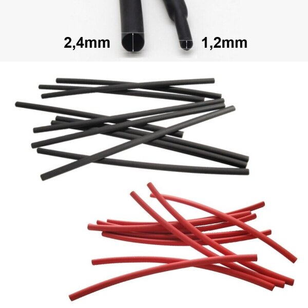 Schrumpfschlauch rot schwarz 2,4 / 1,2 mm 2:1 für dünne Kabel LED 2 Meter A2138