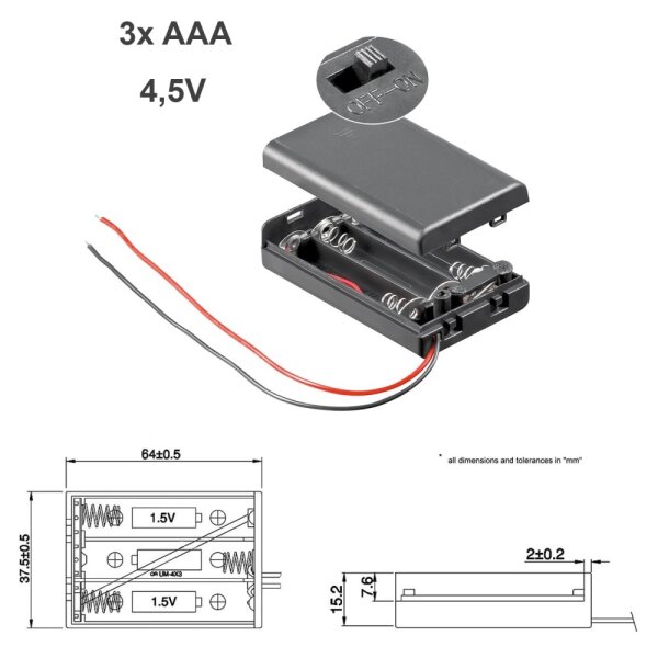 3 AA-Batteriehalter Mit USB-Anschluss – Inkl. Schalter, 4,5 V, 2 Stück, Weiß