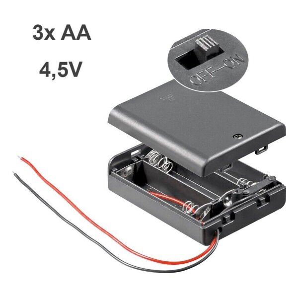 Batteriehalter 2x 3x 4x AA Mignon 3x AAA Micro mit Schalter Gehäuse geschlossen für 3x AA (4,5V)