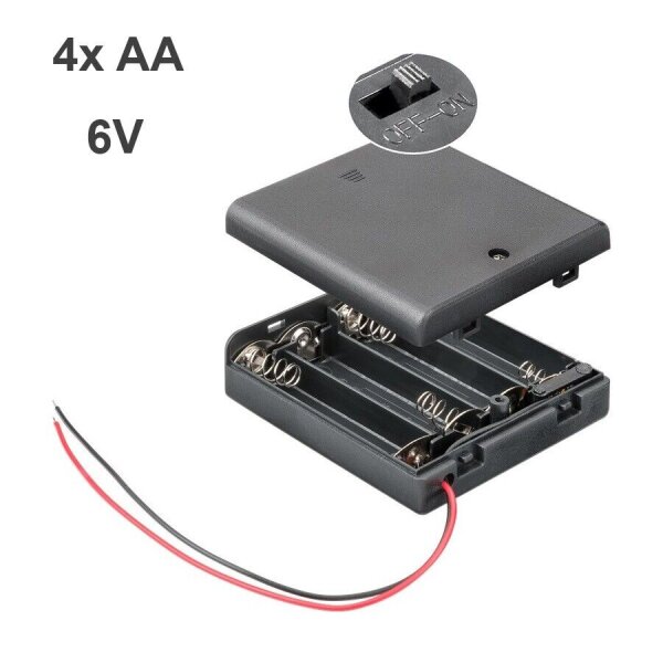 Batteriehalter 2x 3x 4x AA Mignon 3x AAA Micro mit Schalter Gehäuse geschlossen für 4x AA (6V)