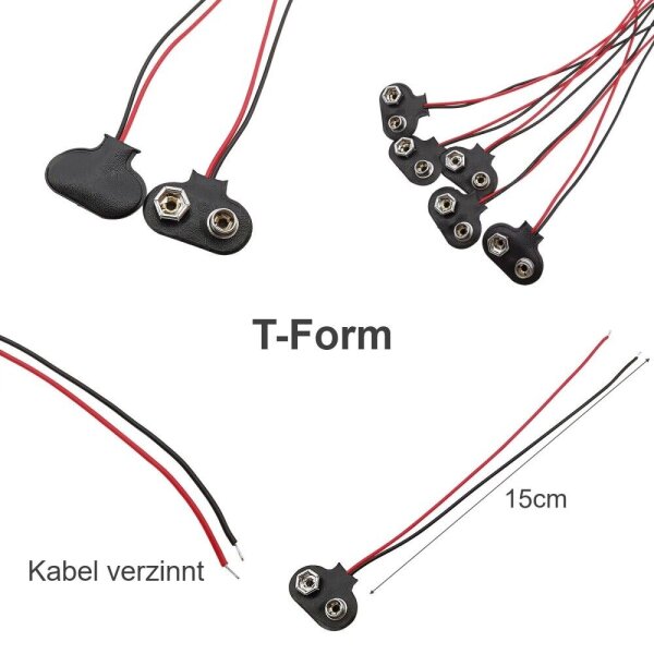 CESFONJER Batterie Clip Anschluss mit 15cm Anschlusskabel für 9v Blöcke