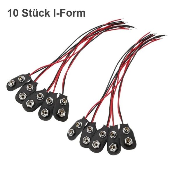 9 Volt Batterieclip Block Batterie Clip Anschluss Kabel für 9V Blöcke Stecker 10 Stück I-Form