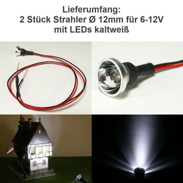 Flutlichtstrahler Scheinwerfer Flutlicht H0 RC LED Beleuchtung 6 9 12 14 16 19V 12mm 6-12V kaltweiß 2 Stück