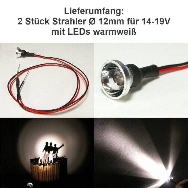 Flutlichtstrahler Scheinwerfer Flutlicht H0 RC LED Beleuchtung 6 9 12 14 16 19V 12mm 14-19V warmweiß 2 Stück