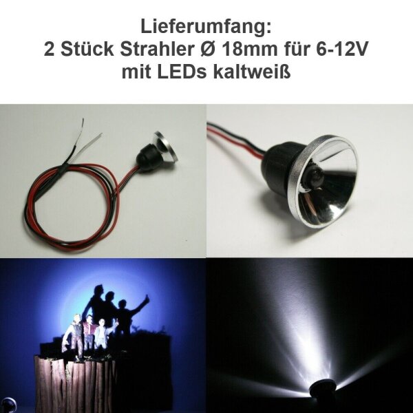 Flutlichtstrahler Scheinwerfer Flutlicht H0 RC LED Beleuchtung 6 9 12 14 16 19V 18mm 6-12V kaltweiß 2 Stück