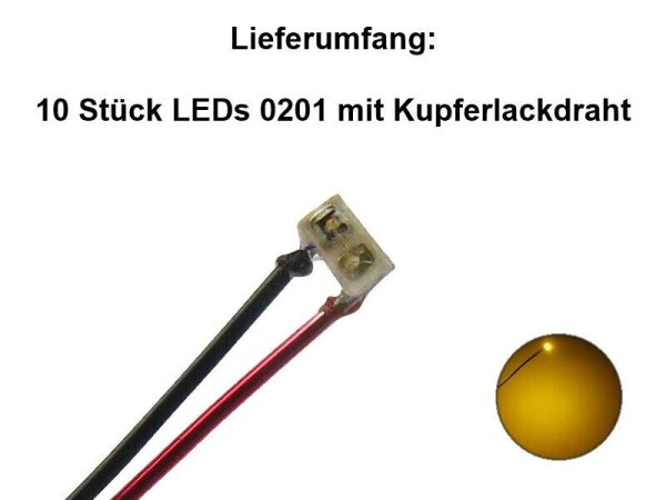 SMD LED 0201 mit Kabel angelötet Kupferlackdraht Draht mini micro LEDs 10 Stück Gelb