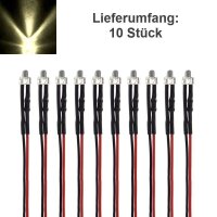 LED 2mm warmweiß klar kurz mit Kabel Litze 12-19V LEDs verkabelt 10 Stück S158