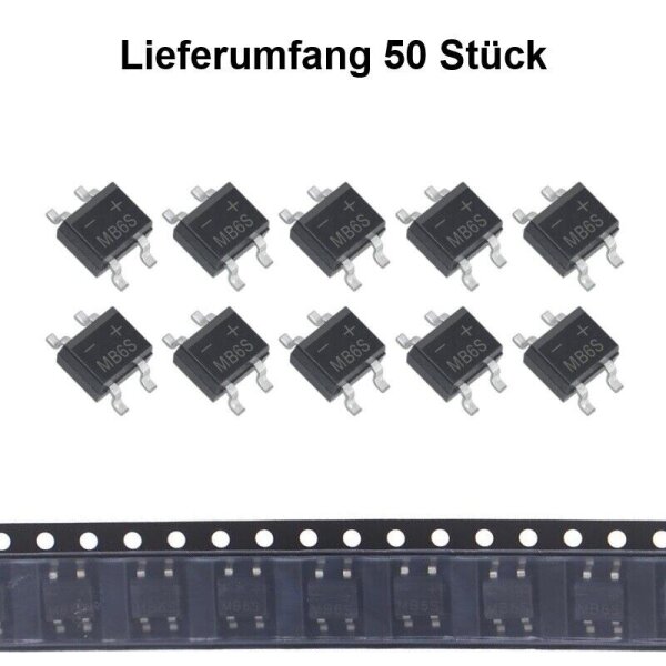 SMD Brückengleichrichter Gleichrichter 0,8A 420V Mini DIL MB6S 10 50 100 Stück 50 Stück