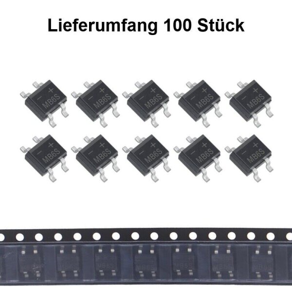 SMD Brückengleichrichter Gleichrichter 0,8A 420V Mini DIL MB6S 10 50 100 Stück 100 Stück