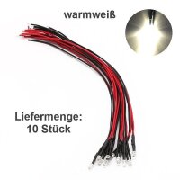 LED 3mm warmweiß kalt weiß 9V 12V mit Widerstand Kabel fertig angelötet 10 Stück