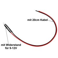 LED 3mm warmweiß kalt weiß 9V 12V mit Widerstand Kabel fertig angelötet 10 Stück