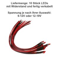 LED 3mm 9V 12V 14V 16V 19V Kabel Widerstand fertig angelötet verkabelt 10 Stück