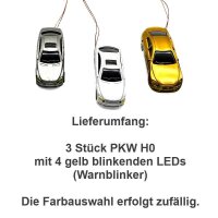 Autos PKW H0 beleuchtet mit 4 LED Warnblinkanlage Warnblinker 3 Stück PKWs