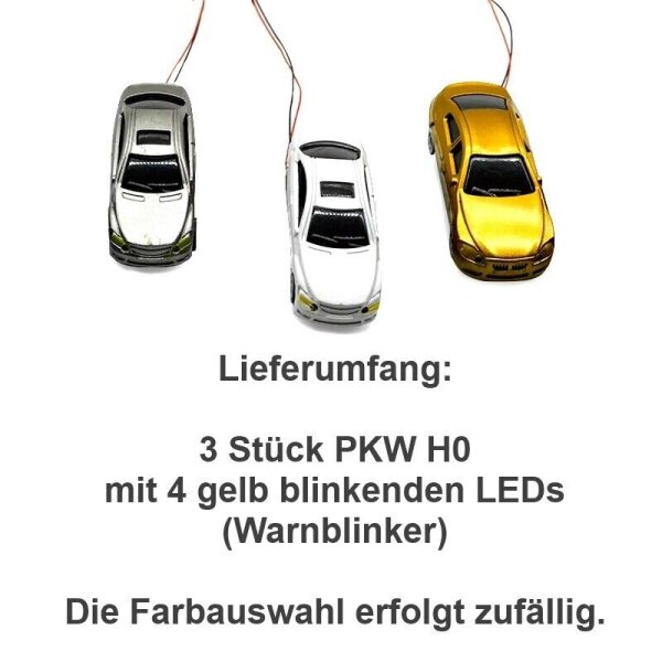 Autos PKW H0 beleuchtet mit 4 LED Warnblinkanlage Warnblinker 3 Stück PKWs 3 Stück PKW mit Warnblinker 12V DC