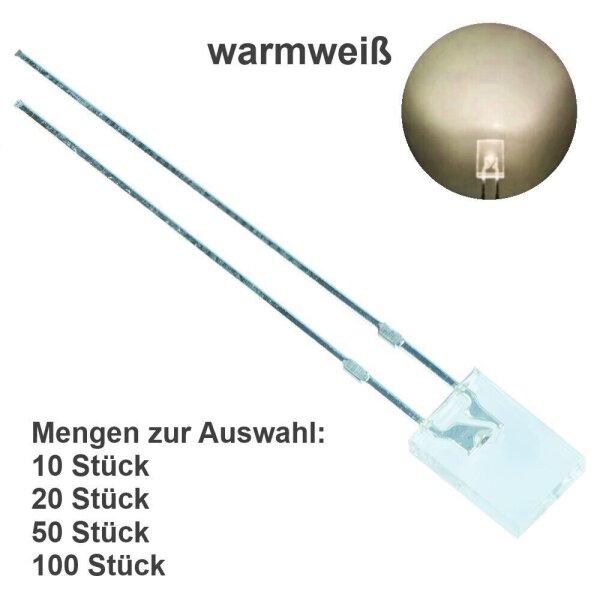 LED 2x5mm rechteckig warmweiß kalt weiß flach klar 2x5x7mm LEDs 10 20 50 100 Stk Warmweiß 100 Stück