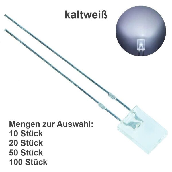 LED 2x5mm rechteckig warmweiß kalt weiß flach klar 2x5x7mm LEDs 10 20 50 100 Stk Kaltweiß 20 Stück