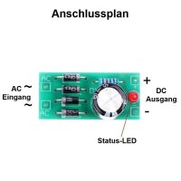 Gleichrichter Spannungswandler AC/DC max. 16V AC 1A mit Elko Kondensator 470µF