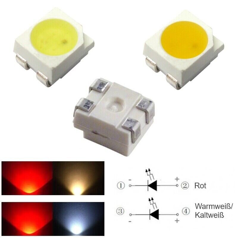 Lot De LEDs SMD 3528 Bicolores Pour Modélisme Ferroviaire - Changement De Couleur Selon Sens Marche, H0, TT, N