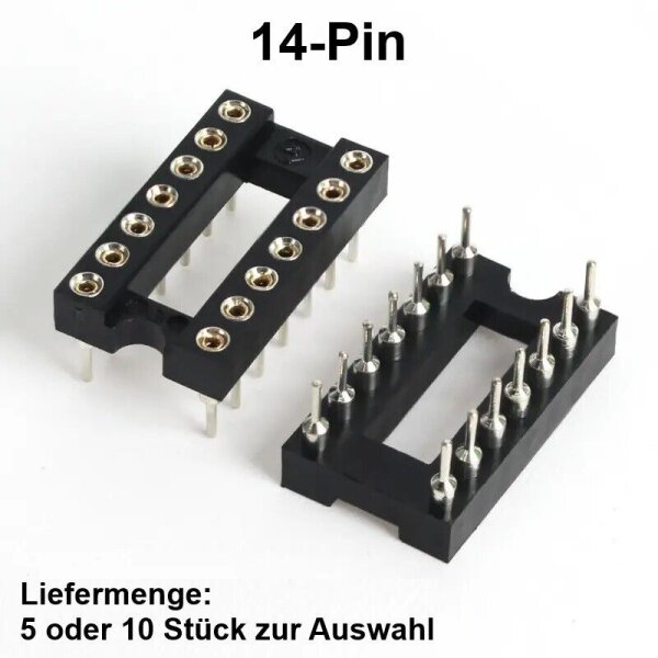 IC Sockel Fassung Präzisionsfassung DIP DIL 6 8 14 16 18 20 24 28 pol. runde PIN 14-polig 10 Stück