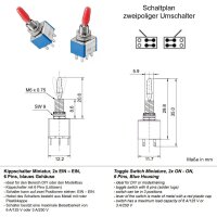 Miniatur Kippschalter Schalter 3-Pin 6-Pin EIN/AUS EIN/EIN mit Kappe Modellbau