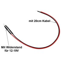 LED 3mm warmweiß kalt weiß 12V 14 16 19V mit Widerstand Kabel angelötet 10 Stück