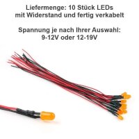 LED 5mm 9V 12V 14V 16V 19V Kabel Widerstand fertig angelötet verkabelt 10 Stück