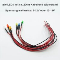 LED 5mm 9V 12V 14V 16V 19V Kabel Widerstand fertig...