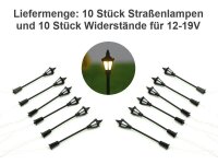 LED Straßenlampen H0 Lampen Leuchten 6,5cm 12-19V Modelleisenbahn 10 Stück S731