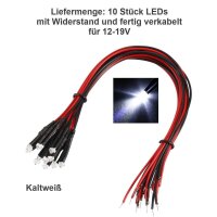 LED 1,8mm 12V 14V 16V 19V Kabel Widerstand fertig angelötet verkabelt 10 Stück