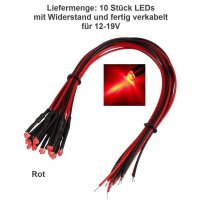 LED 1,8mm 12V 14V 16V 19V Kabel Widerstand fertig angelötet verkabelt 10 Stück