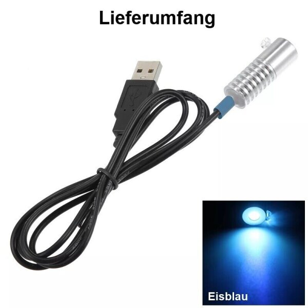 Lichtwellenleiter Lichtleiter LED Adapter 1W 12V 5V USB Kabel für Glasfaserkabel 5V USB eisblau