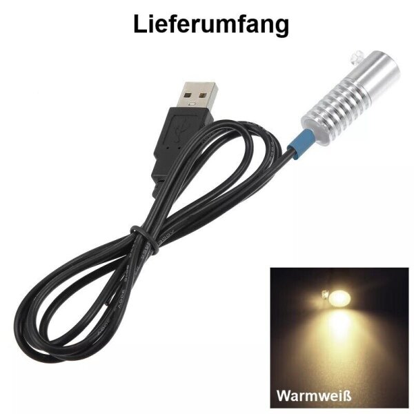 Lichtwellenleiter Lichtleiter LED Adapter 1W 12V 5V USB Kabel für Glasfaserkabel 5V USB warmweiß
