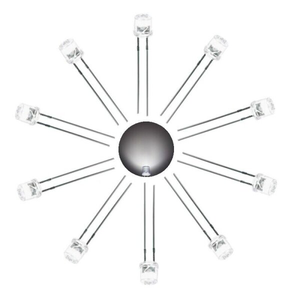 LED 5mm Zylinder Flachkopf LEDs zylindrisch flach Flat Top 10 20 50 100 Stück Kaltweiß klar 10 Stück