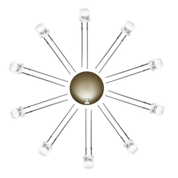 LED 5mm Zylinder Flachkopf LEDs zylindrisch flach Flat Top 10 20 50 100 Stück Warmweiß klar 10 Stück