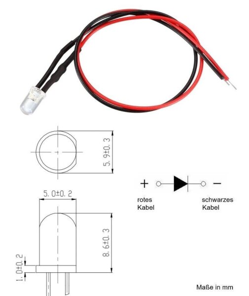 1 Stück 5mm LED Gelb Mit 20cm Kabel Für 12V DC Mit Widerstand Fertig