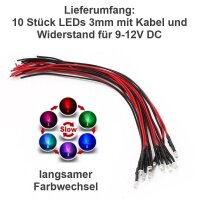 LED RGB 3mm 5mm Farbwechsel langsam schnell 9V 12V Kabel...