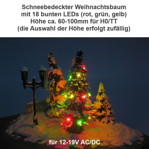 Weihnachtsbaum LED Lichterkette bunt o. gelb beleuchtet Tanne Schnee H0 TT N 60-100mm Schneetanne LEDs bunt