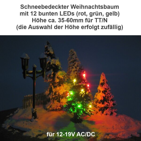 Weihnachtsbaum LED Lichterkette bunt o. gelb beleuchtet Tanne Schnee H0 TT N 35-60mm Schneetanne LEDs bunt