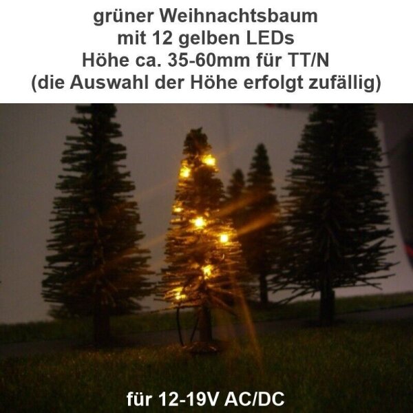 Weihnachtsbaum LED Lichterkette bunt o. gelb beleuchtet Tanne Schnee H0 TT N 35-60mm grüne Tanne LEDs gelb