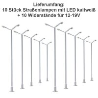 LED Straßenlampen H0 TT Laternen Leuchten 2-flammig 7cm 12-19V 10 Stück W325