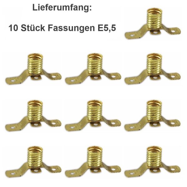 LED Lämpchen E5,5 Sockel Gewinde Fassung E5.5 LEDs 3-24V AC/DC Modellbau H0 TT N Fassungen E5,5 10 Stück