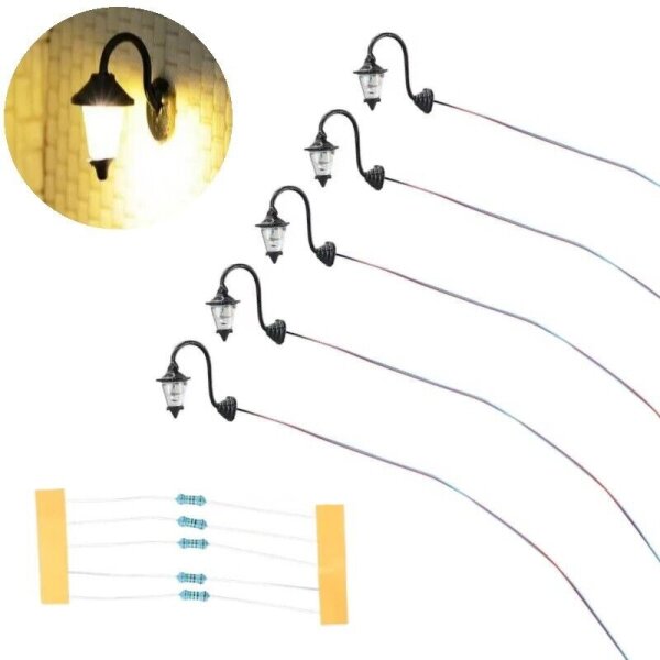 LED Wandlampen H0 Wandleuchten Laterne Leuchte Straßenlampen Häuser 5 Stück S855