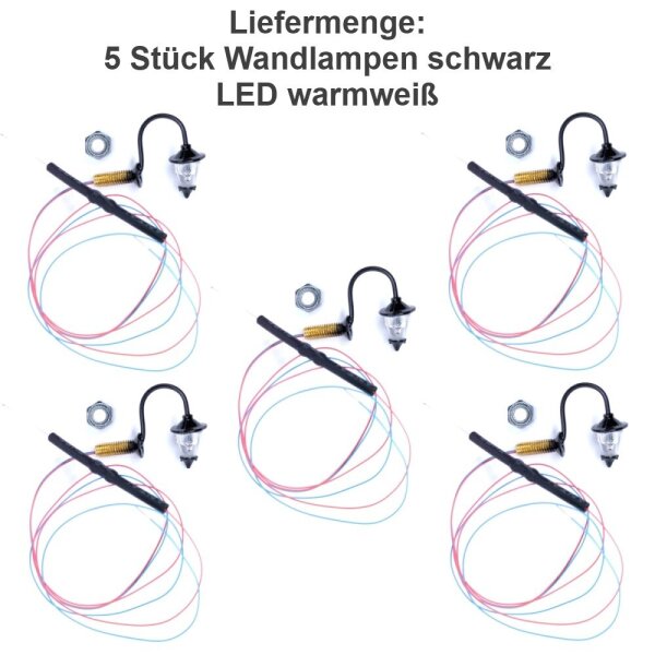 Wandlampen LED Straßenlampen H0 Wandleuchten Häuser Gebäude Modellbahn 5 Stück Schwarz
