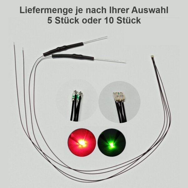 Duo LED 0605 SMD rot / grün mit Kabel Stellpult Rückmeldung Weichen Signale analog (mit 4 Kabel) 5 Stück