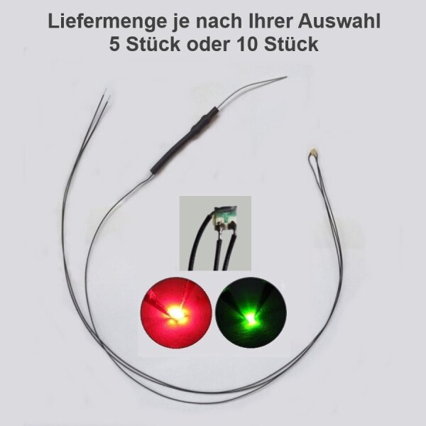 Duo LED 0605 SMD rot / grün mit Kabel Stellpult Rückmeldung Weichen Signale digital (mit 3 Kabel) 10 Stück