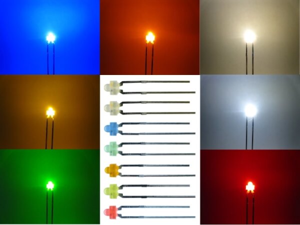 LED 1,8mm diffus blau rot gelb grün orange weiß warmweiß LEDs Set 70 Stück S564